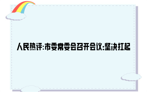 人民热评:市委常委会召开会议：坚决扛起政治责任，为推动长江经济带高质量发展贡献武汉力量
