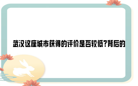 武汉这座城市获得的评价是否较低？背后的真正的原因是这样的