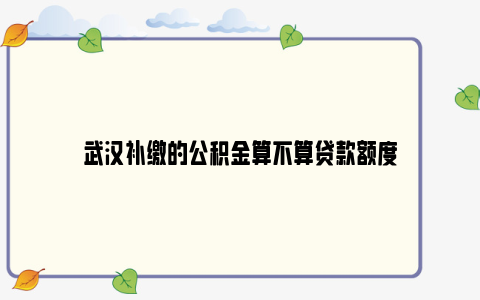 武汉补缴的公积金算不算贷款额度