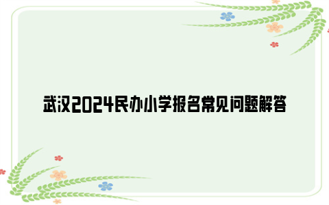 武汉2024民办小学报名常见问题解答