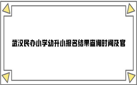 武汉民办小学幼升小报名结果查询时间及官网2024年